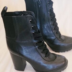 Steve Madden Leather Black Lace-Up Chunky Heel Platform Boot Size 5 1/2